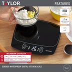 Taylor Báscula de cocina digital impermeable, 11 libras, color negro