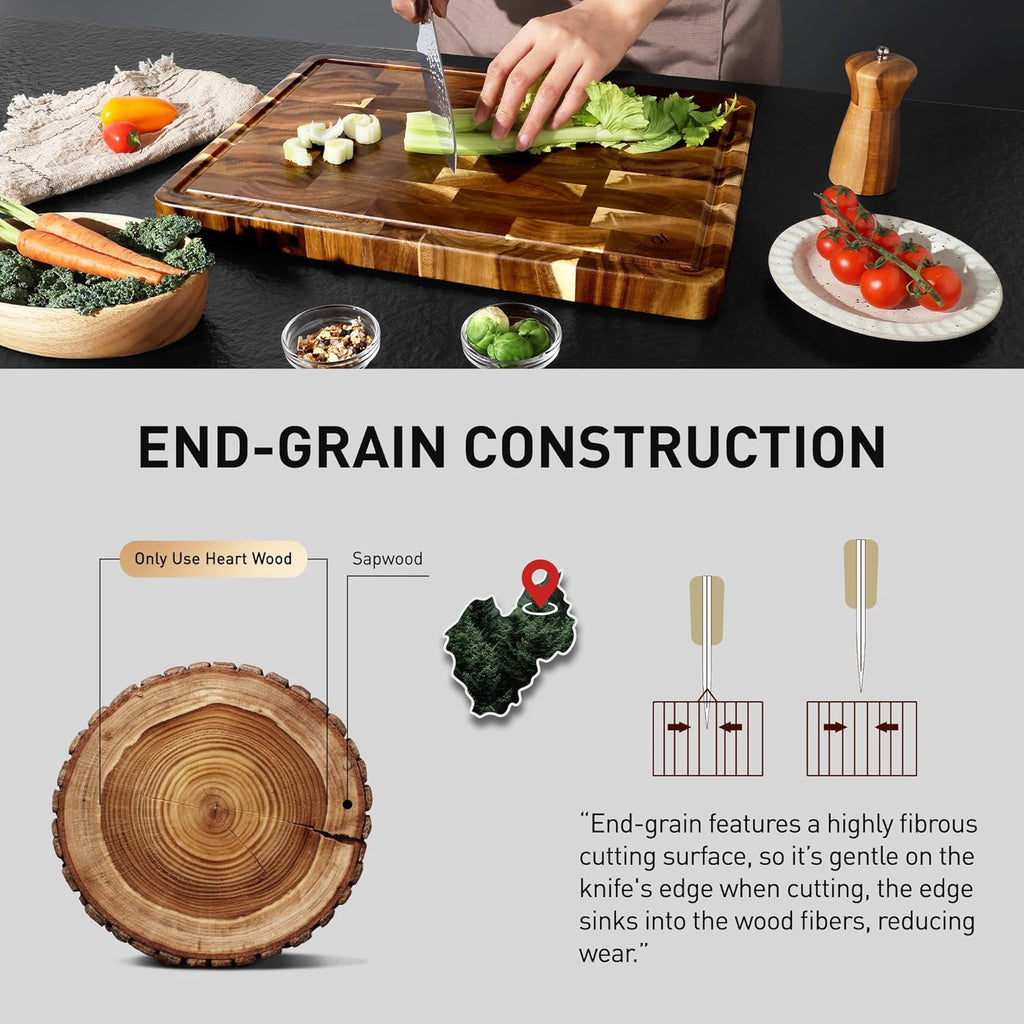 Tabla de cortar de madera de acacia con base antideslizante para cocina