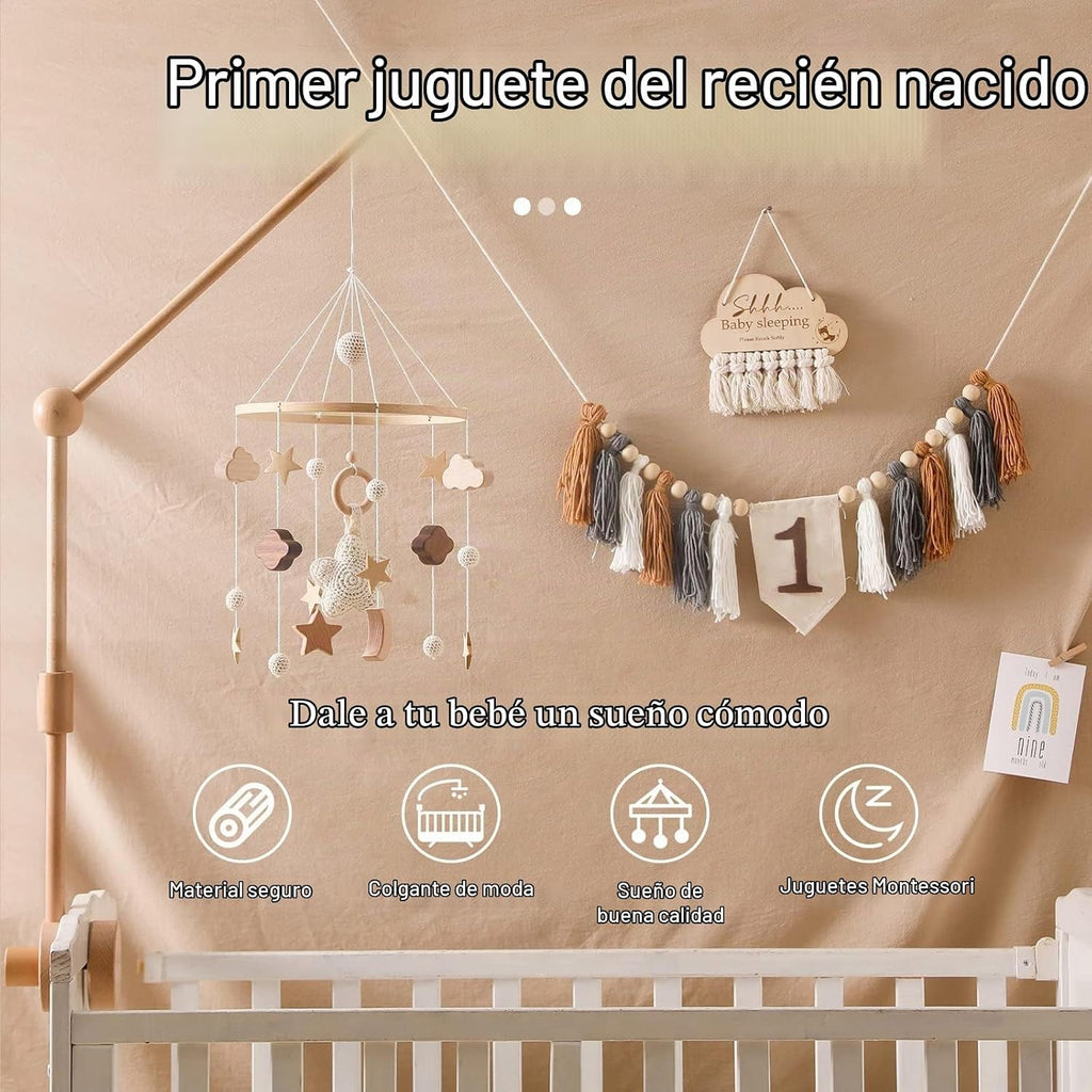 Móvil de cuna Boho para bebés, para niñas y niños, estrellas, nubes, luna
