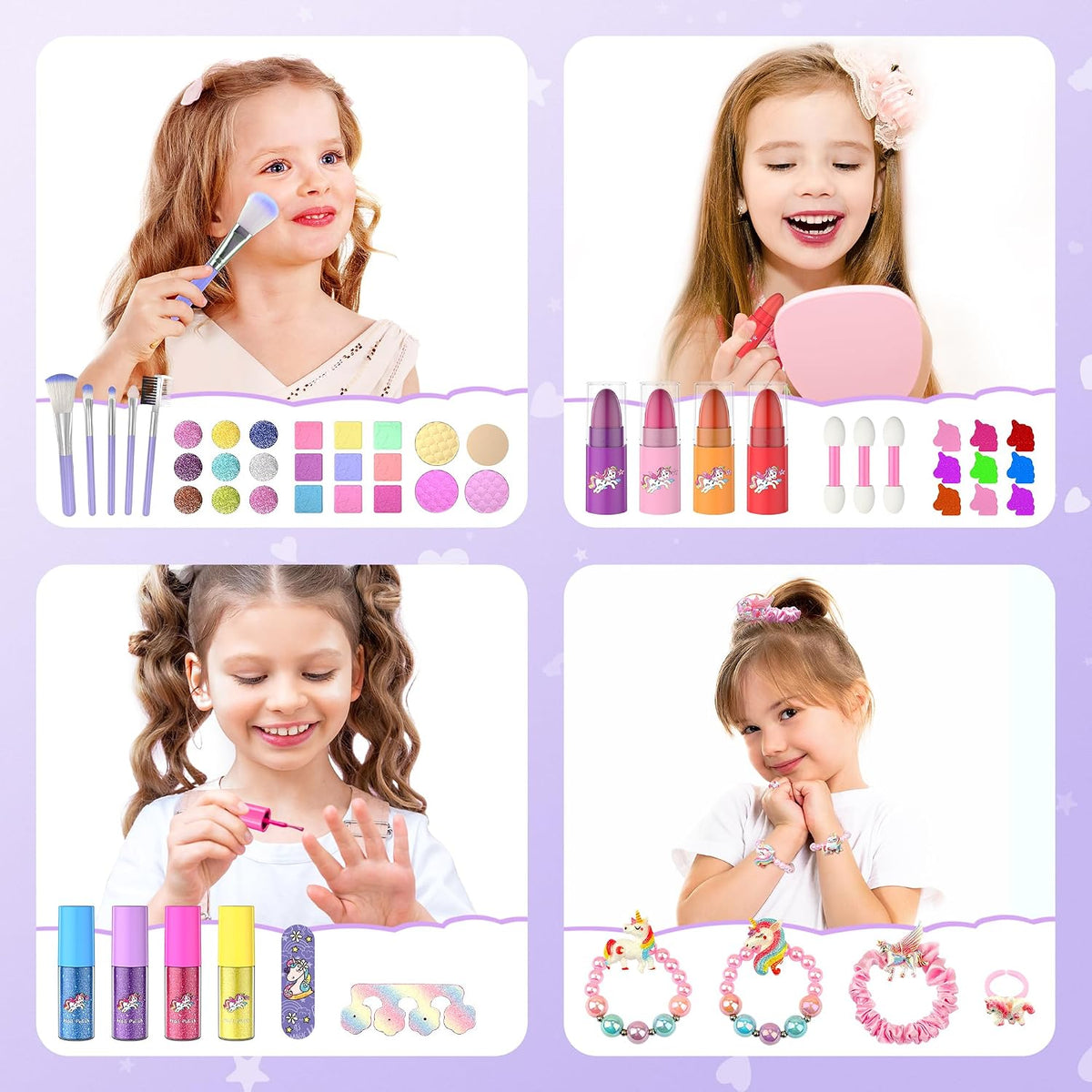 63 Pcs Kids Makeup Set para Girls, Washable Real Cosmetic Toddler Makeup Kit