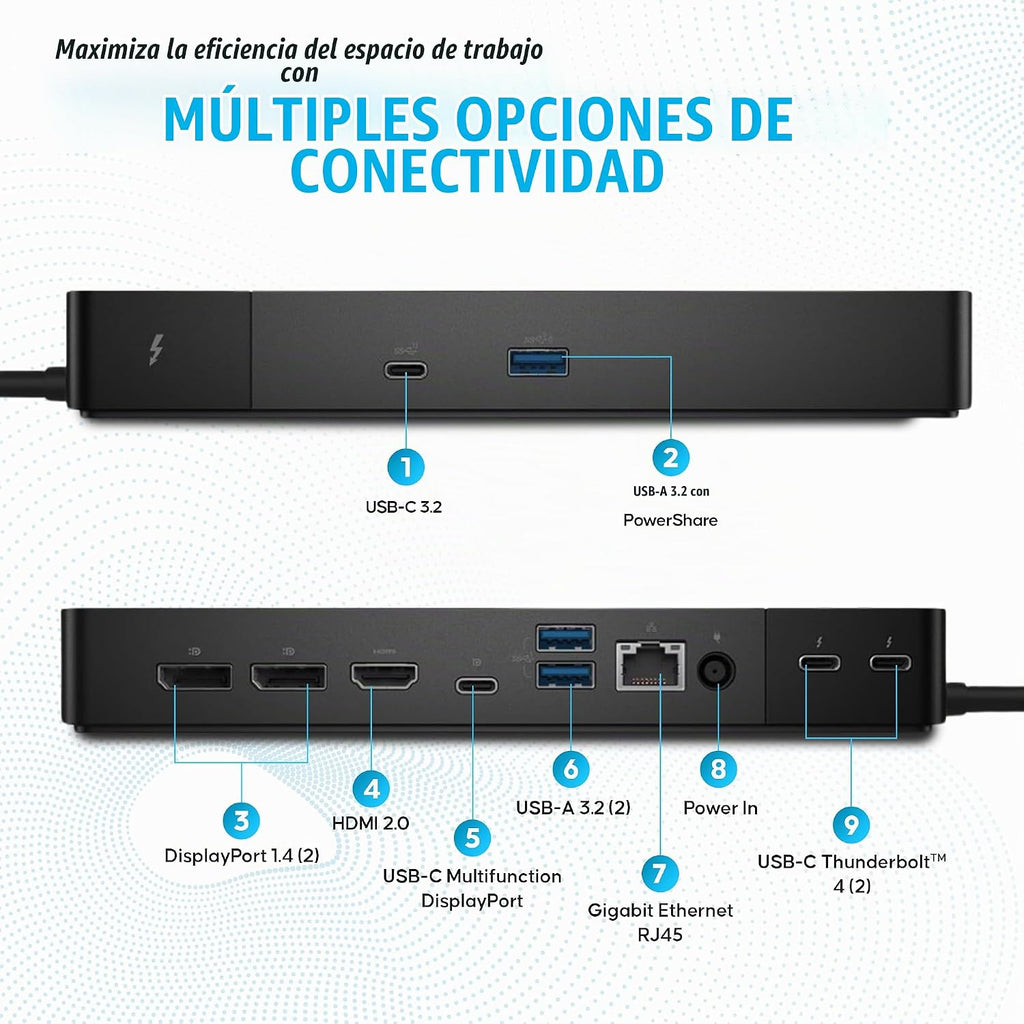 WD22TB4 Dell Thunderbolt 4 Dock, estación de acoplamiento de 40 Gbps USB-C
