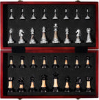 Juego de ajedrez grande de 16 pulgadas/16.5 in de tablero de madera plegable con piezas de ajedrez acrílico ponderadas de lujo, tamaño King de 3.5 pulgadas con ranuras de almacenamiento para adultos, regalo de jubilación de inauguración de la casa