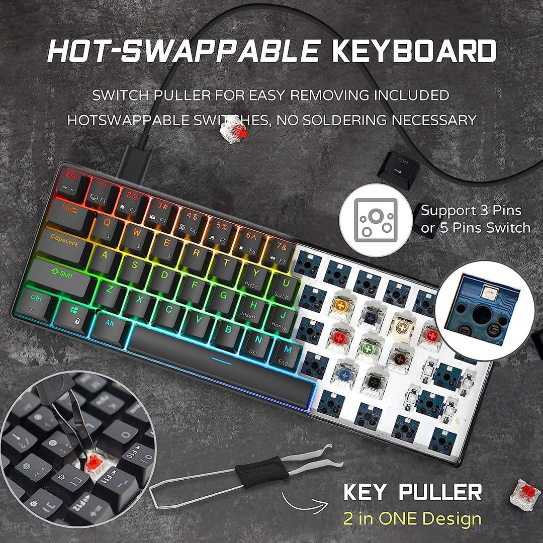 RK ROYAL KLUDGE RK61 Teclado mecánico para juegos con cable al 60%...