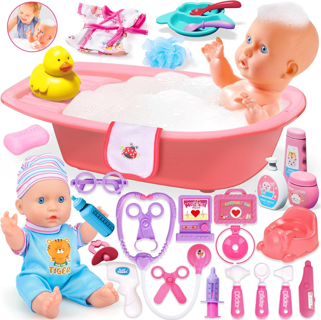 PROOU Juguetes de Cuidado de Muñecas Bebé, Set de Baño de Muñecas B...