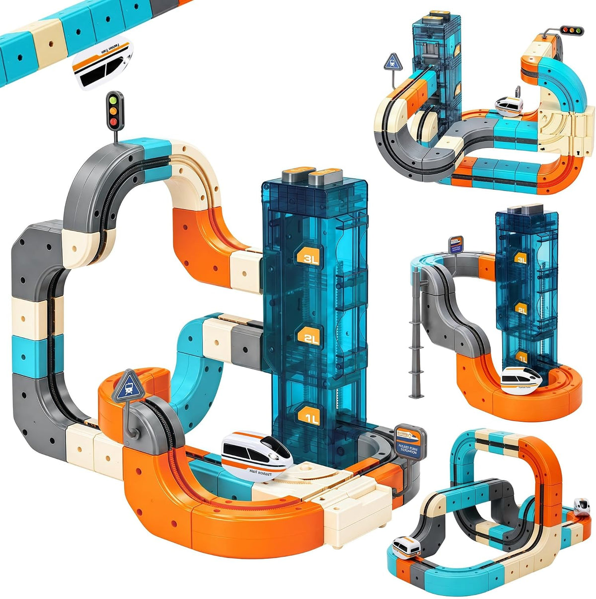 Juego de tren eléctrico, 75 piezas de cubo 3D que desafía la gravedad de