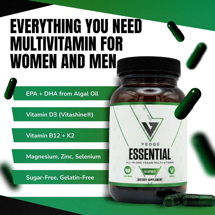 VEDGE Multivitamínico vegano Omega 3 para mujeres y hombres \u2013...