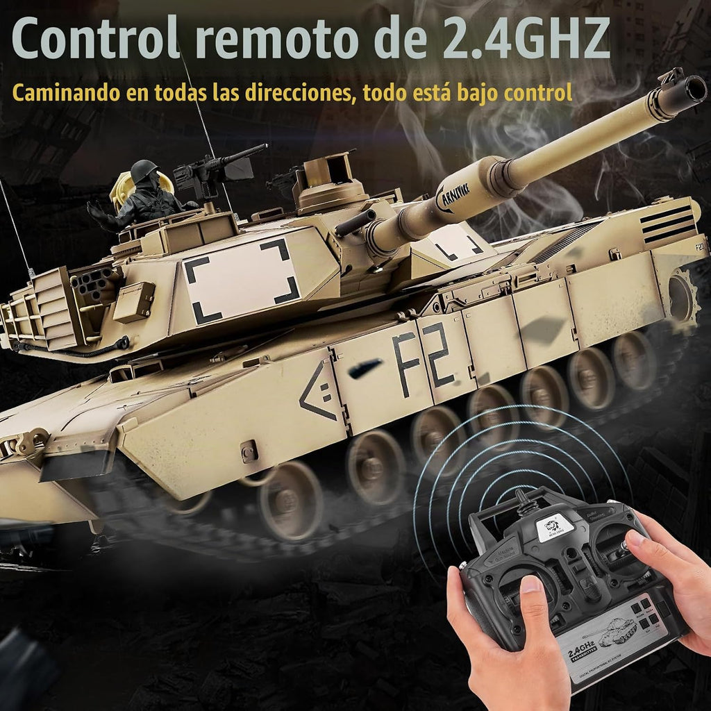BESTYMXY Tanque RC US M1A2 Abrams Army, HengLong 1:16 2.4GHz Vehículo tanque de control remoto con sonido y luz para mayores de 14 años