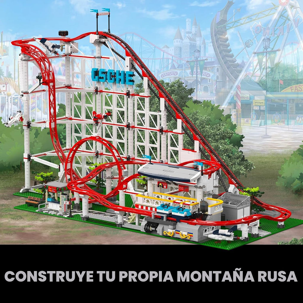 Mould King Juego de construcción de montaña rusa, kit de modelo de posavasos de parque de atracciones grande con motores, regalo creativo para adultos, juguete STEM de ingeniería para adolescentes (3646 piezas)