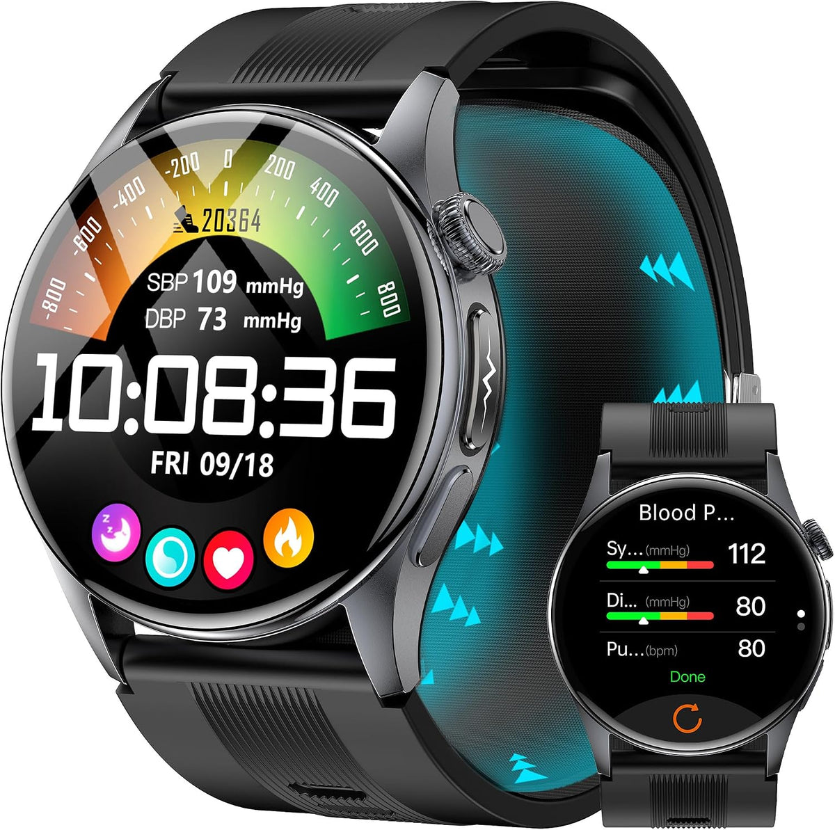 Smart Watch para Hombres y Mujeres con Correa de Airbag, Pantalla AMOLED de 1.56", Monitor de Ritmo Cardíaco y Presión Arterial, Rastreador de Oxígeno en Sangre y Sueño, Bucle de Voz, 70 Modos Deportivos Fitness Tracker