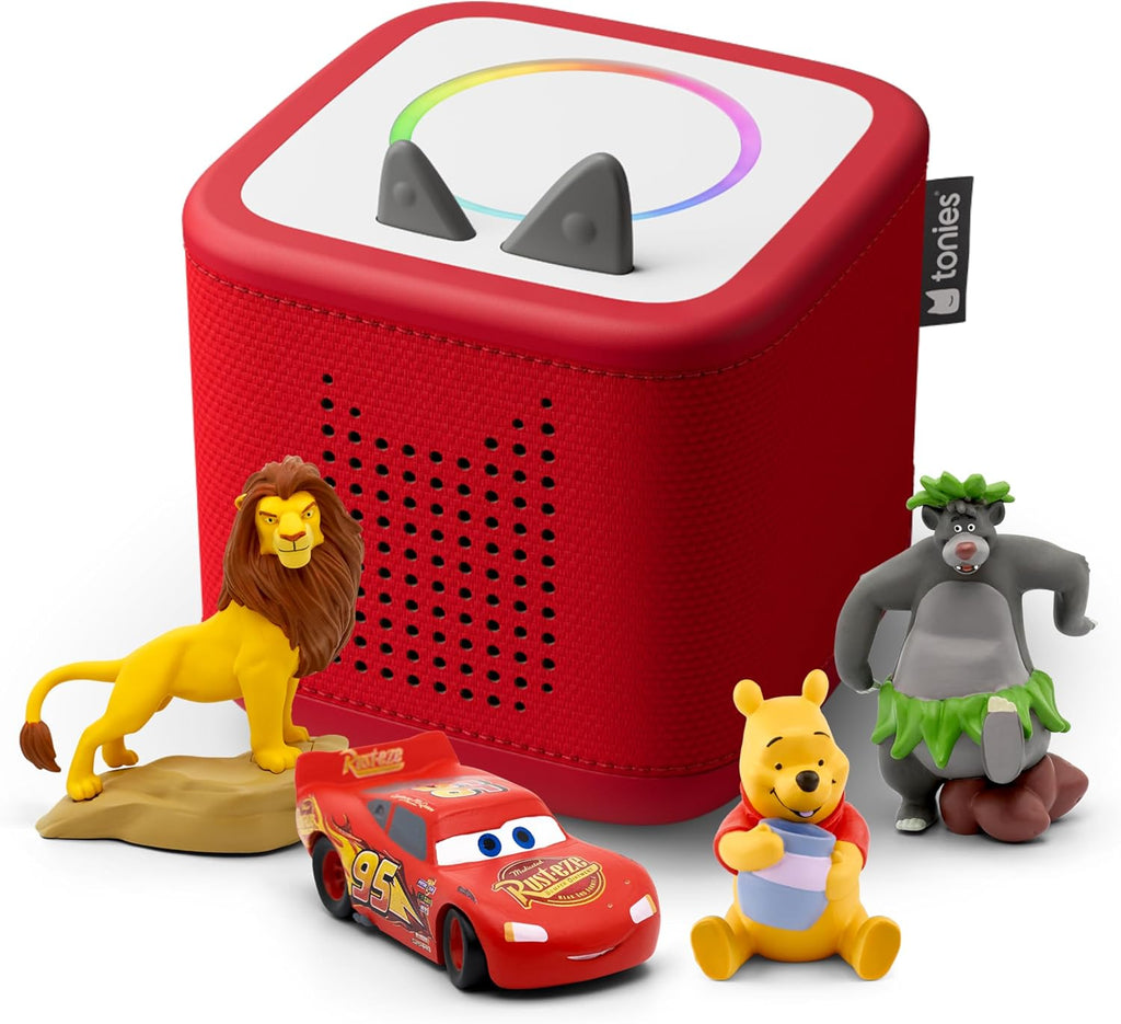 Toniebox 2 Audio Player Disney Bundle para Kids 3+ con Lightning McQueen, Simba, Winnie Pooh, y Baloo - Sunset Red