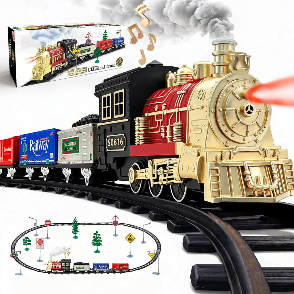 JUQU - Juego de tren eléctrico con humo, luces y sonido para niños mayores
