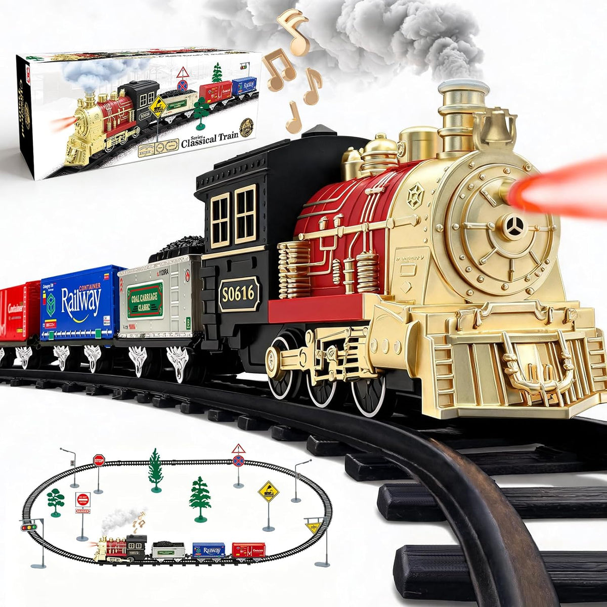 JUQU - Juego de tren eléctrico con humo, luces y sonido para niños mayores