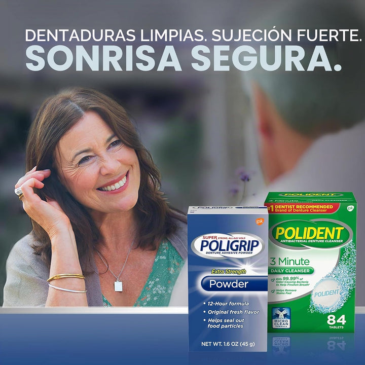 Super Poligrip - Polvo adhesivo extra fuerte para dentaduras, polvo...