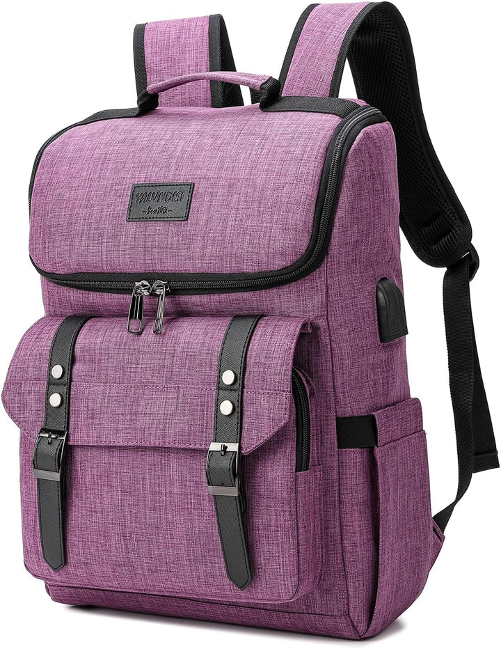 Mochila vintage para laptop con puerto de carga USB para mujeres y...