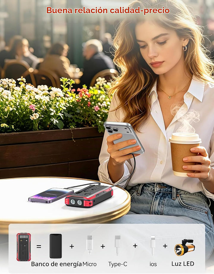 SOXONO Banco de energía con cargador solar, batería externa PD de c...