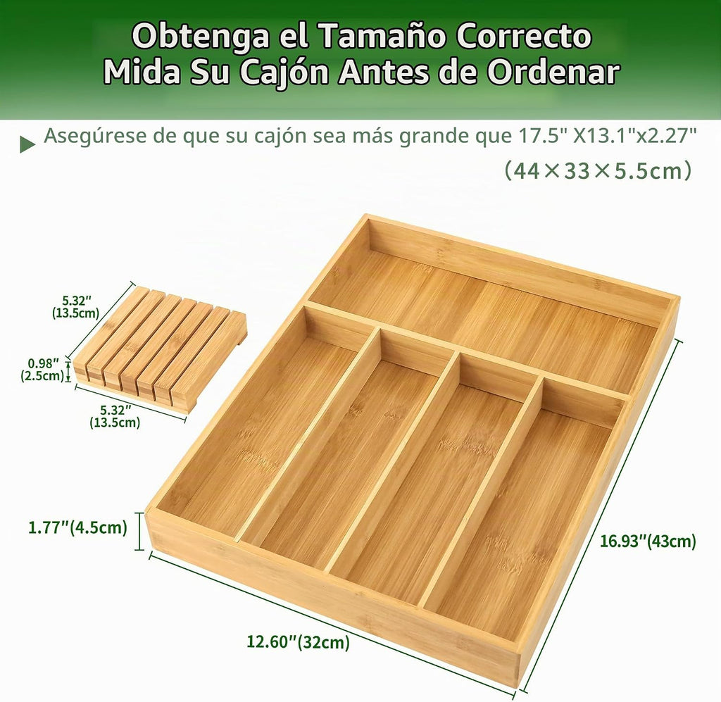 VaeFae Organizador de cajones de cubiertos de bambú, 5 ranuras, natural
