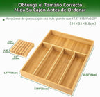 VaeFae Organizador de cajones de cubiertos de bambú, 5 ranuras, natural