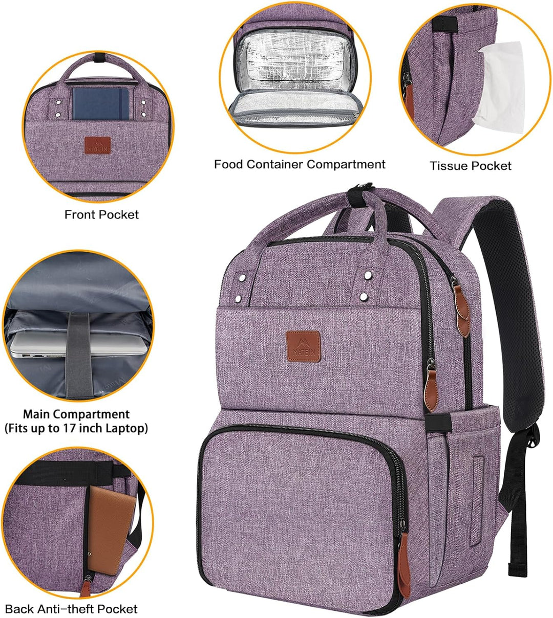 MATEIN - Mochila para mujer con compartimento para almuerzo, mochil...