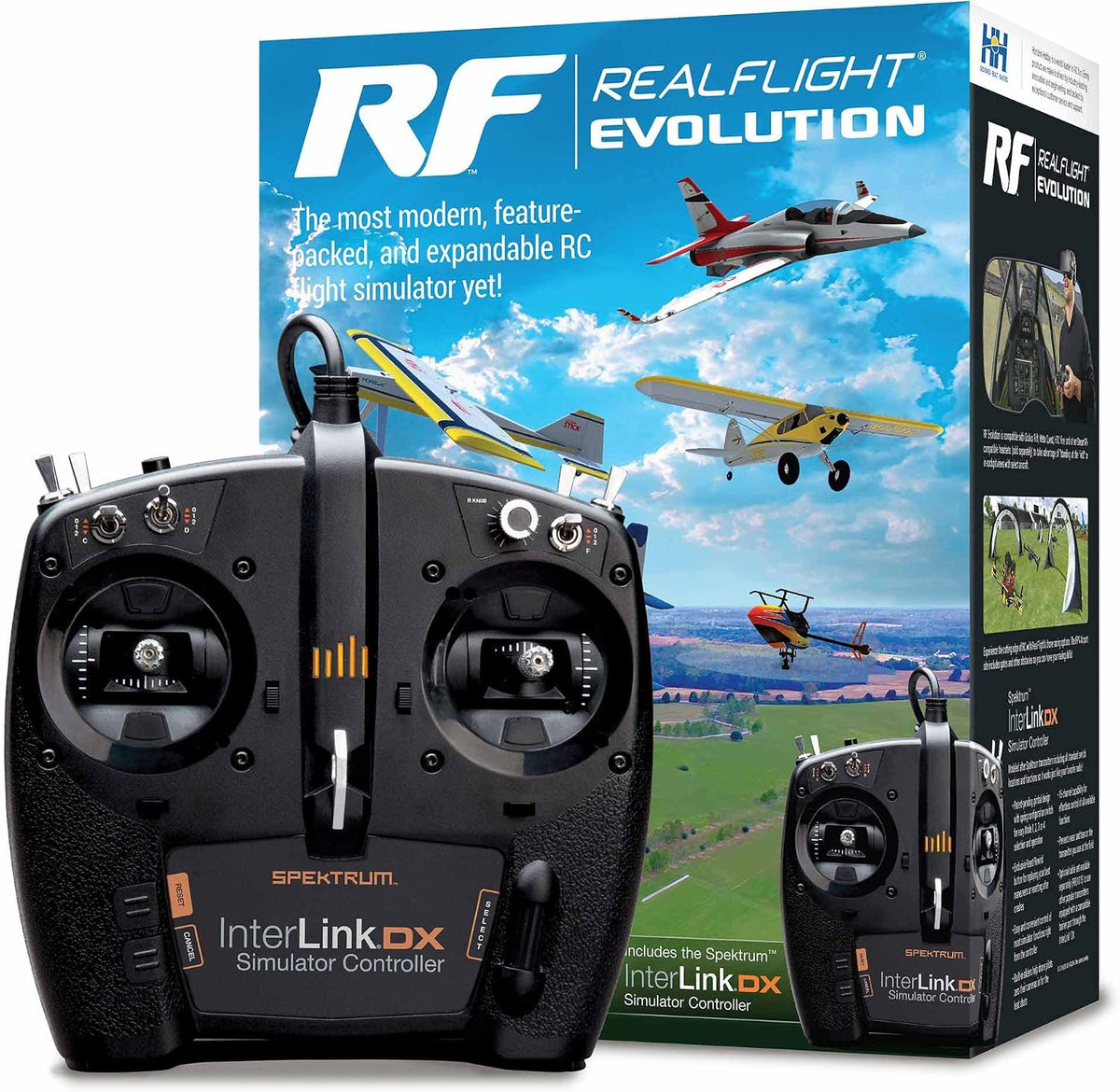 Software de simulador de vuelo RC REALFLIGHT Evolution con controlador Interlink DX incluido, simuladores RFL2000 compatibles con cascos VR, opciones multijugador en línea