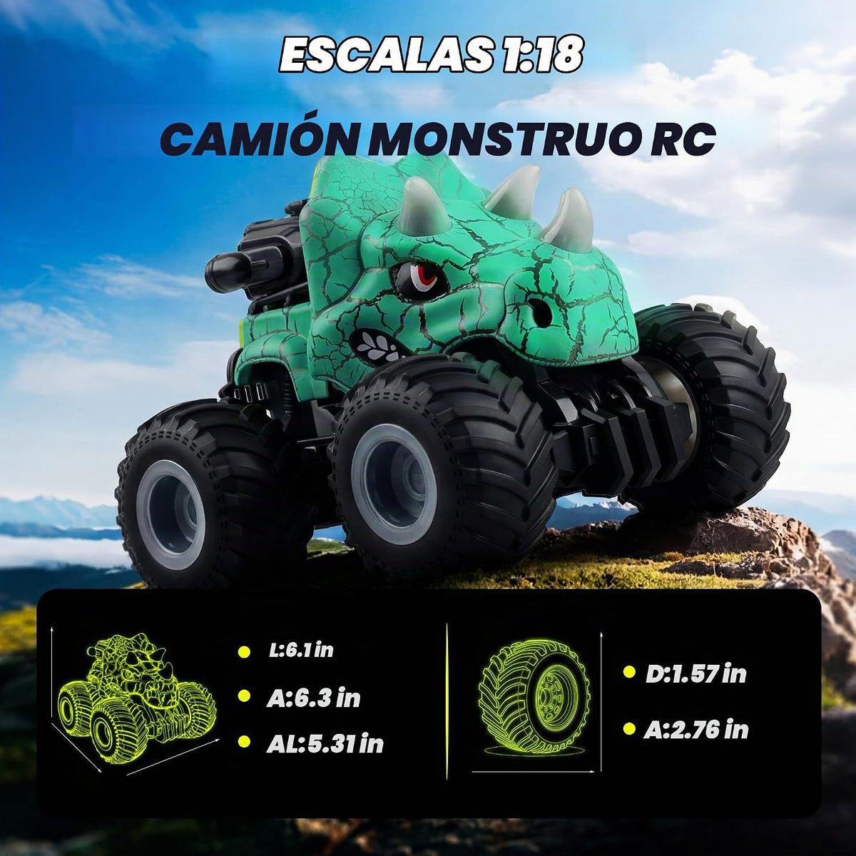 BEZGAR Monster Truck Toys, coches RC con spray de niebla y luz, dos