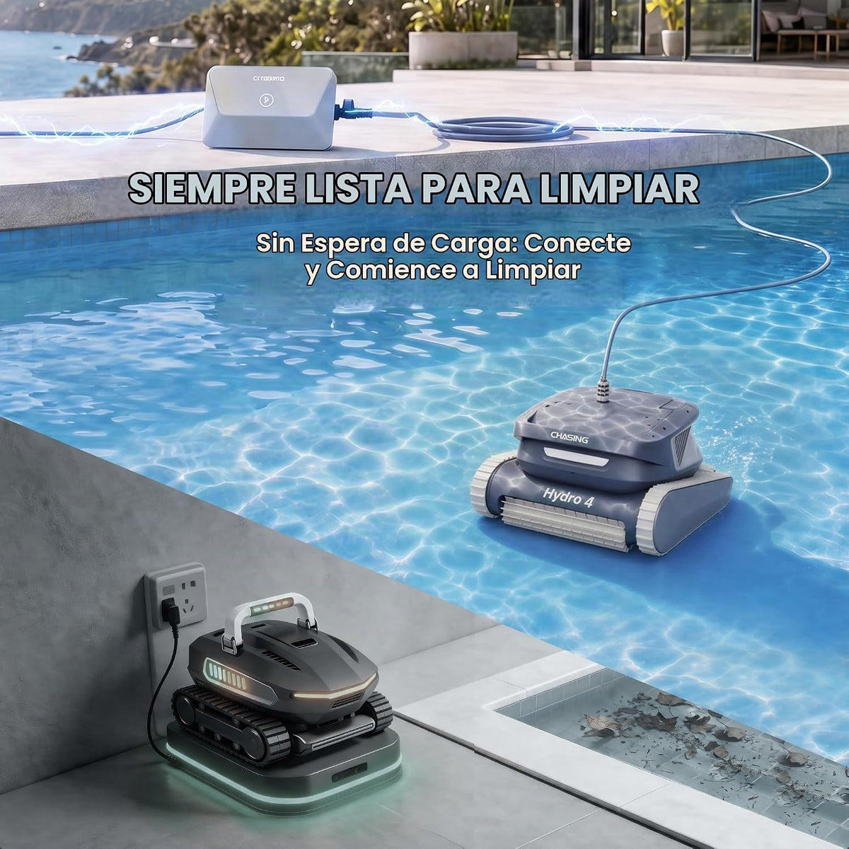 Hydro 4 - Limpiador robótico de piscina con cable, cable de 49 pies