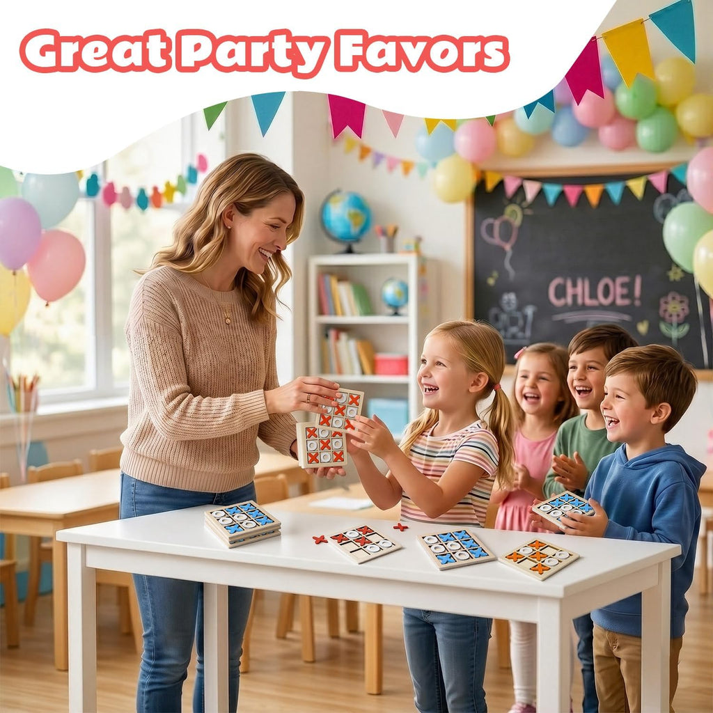 Paquete de 24 juegos de mesa de madera de Tic Tac Toe para niños de 4 a 8 a