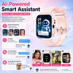 Reloj inteligente para niños de 5 a 12 años, juegos de funciones Ai con pantalla táctil HD, con cámara de video, reproductor de música, podómetro, ritmo cardíaco, rastreador de sueño, regalos de Navidad y cumpleaños para niñas (rosa, 1.85 pulgadas)
