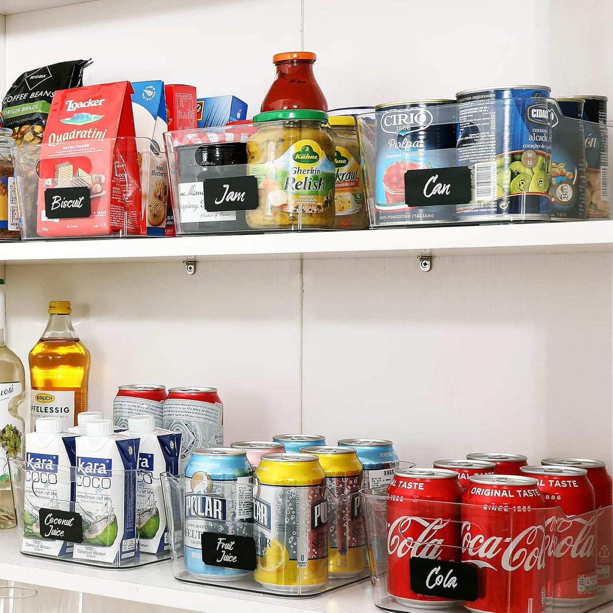 Paquete de 12 cubos de almacenamiento transparentes multiusos, contenedores organizadores de despensa para armario de cocina