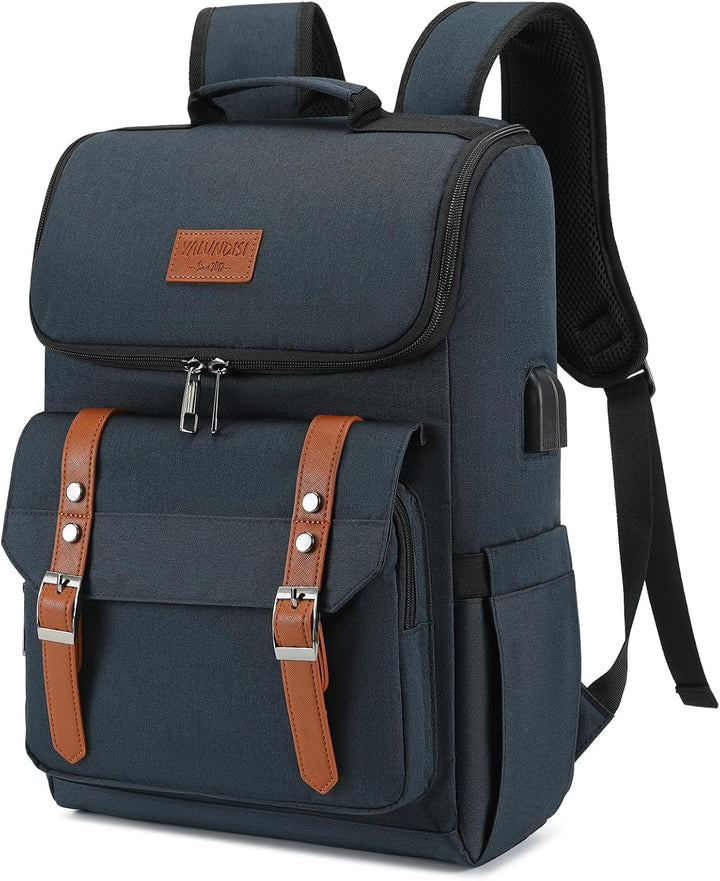 YALUNDISI Mochila vintage de viaje para laptop con puerto de carga...