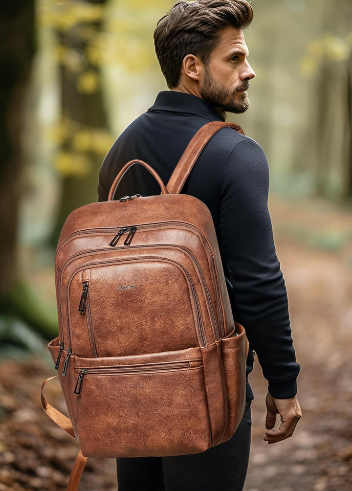 Shrrie Mochila de cuero para laptop de 17 pulgadas para mujer, moch...