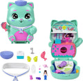 Polly Pocket Muñecas y juego de muñecas, Set Sail Kitty Compact, juguete de viaje con 1 micro muñeca, gatos de mascotas, comida y accesorios de estilo de moda