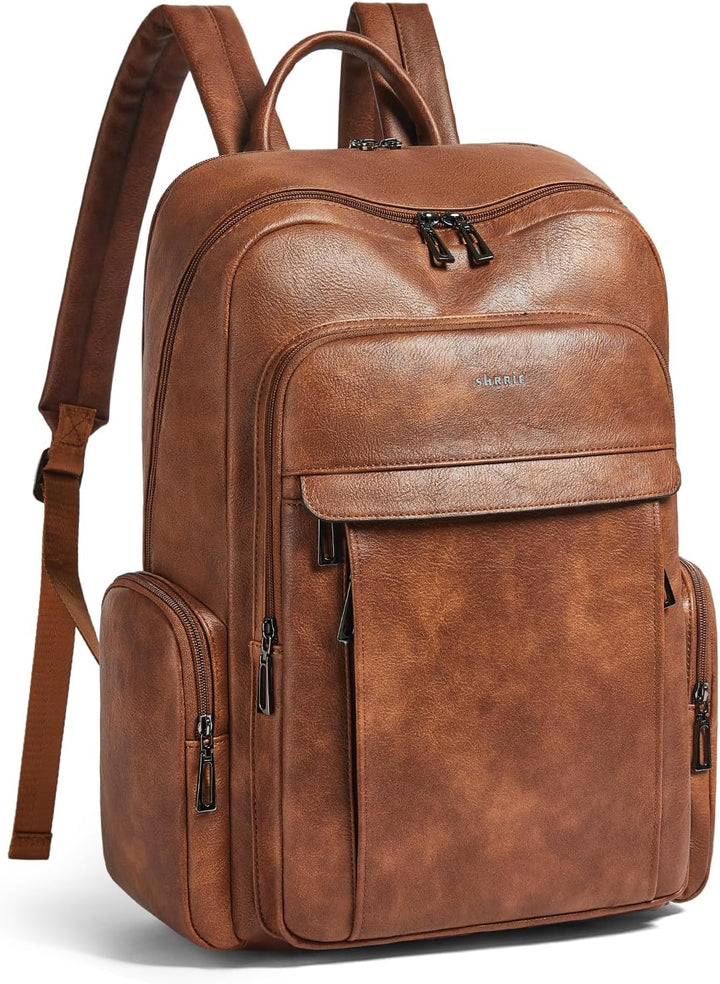 Shrrie Mochila de cuero para computadora portátil para mujer con 17...