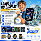 Reloj inteligente para niños de 5 a 12 años, juegos de funciones Ai con pantalla táctil HD, con cámara de video, reproductor de música, podómetro, ritmo cardíaco, rastreador de sueño, regalos de Navidad y cumpleaños para niños (camuflaje, 1.85 pulgadas)