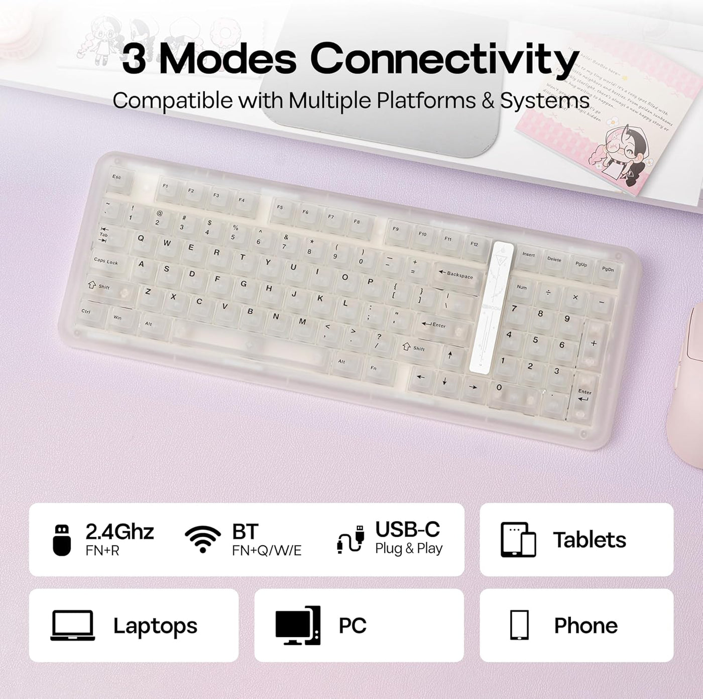 KiiBoom Phantom98 Lite 96% Teclado mecánico inalámbrico para juegos...