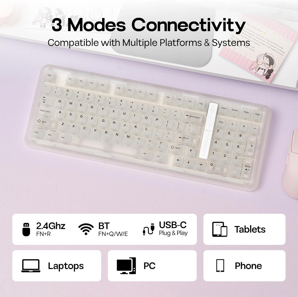 KiiBoom Phantom98 Lite 96% Teclado mecánico inalámbrico para juegos...