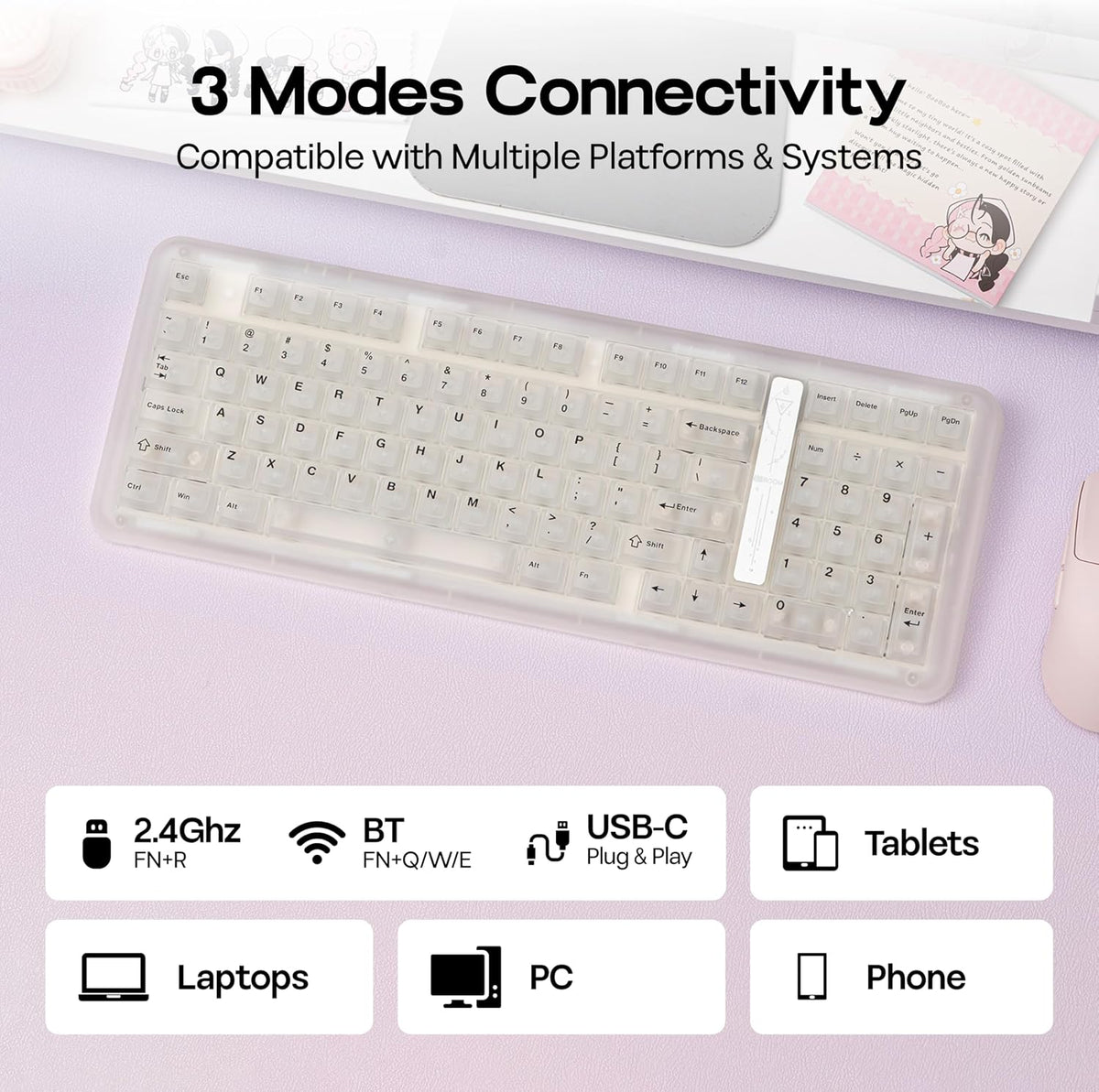 KiiBoom Phantom98 Lite 96% Teclado mecánico inalámbrico para juegos...