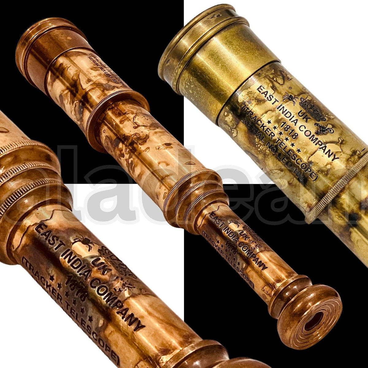 Raro telescopio de latón y catalejo - East India Company 1818 Tracker Vintage Catalejo pirata antiguo grande en caja de regalo de cuero cosido a mano (BT-EIC17)