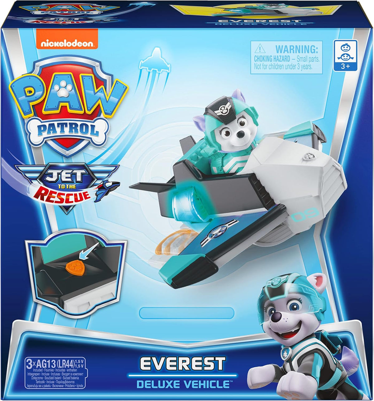 Paw Patrol, Jet to The Rescue Everest Deluxe - Vehículo transformador con luces y sonidos
