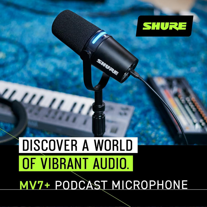 Shure MV7+ - Micrófono dinámico para podcast con soporte, certifica...