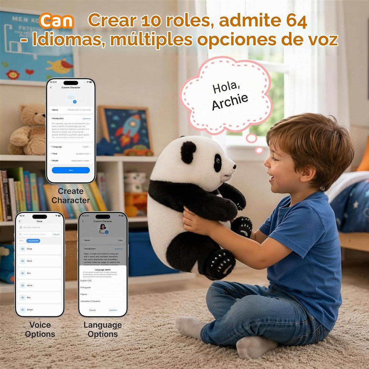 GOLABS Panda Plush AI Toy para niños de 3 años, compañero interactivo