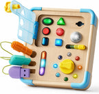 Tablero de actividades con 15 luces LED Montessori - Juguete educativo de aprendizaje Montessori con 9 sonidos, 5 interruptores y enchufes, juguetes de viaje, tabla de actividades sensoriales para 18 meses, regalo de cumpleaños para niños y niñas de 3