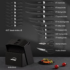 Juego de cuchillos de cocina de 21 piezas con bloque y afilador, juego de cuchillos ultra afilados con asas ergonómicas, juego de bloques de cuchillos de acero inoxidable alemán negro, apto para lavavajillas