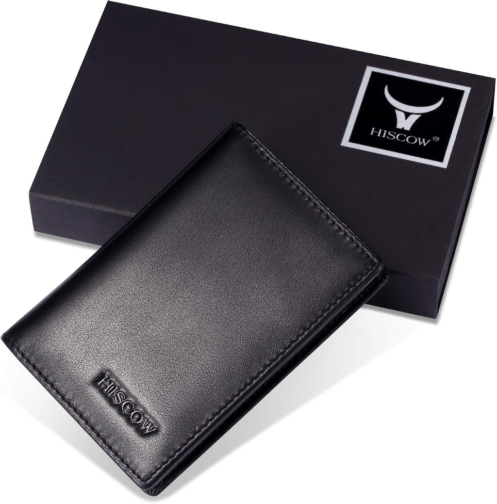 Funda de piel para tarjetas de visita para hombres y mujeres, piel de becerro italiana