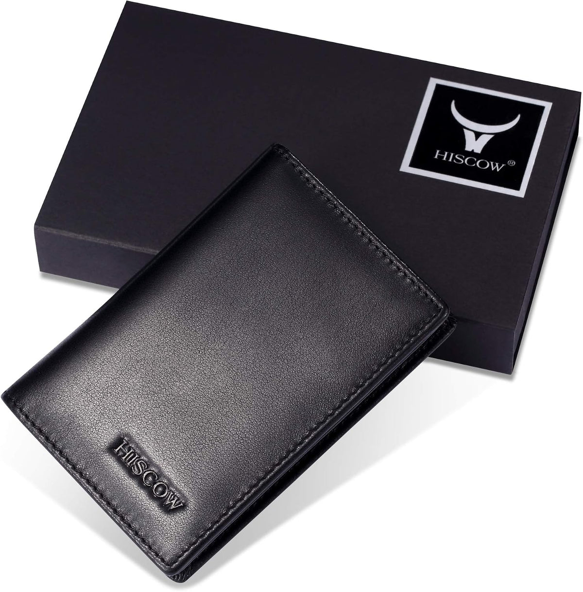 Funda de piel para tarjetas de visita para hombres y mujeres, piel de becerro italiana