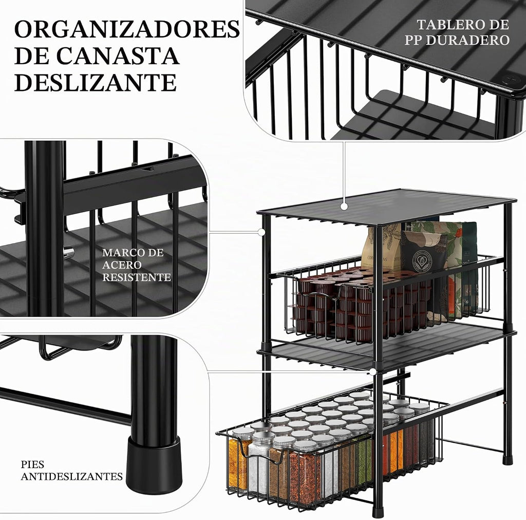 Simple Houseware Cesta deslizante apilable con cable para debajo del