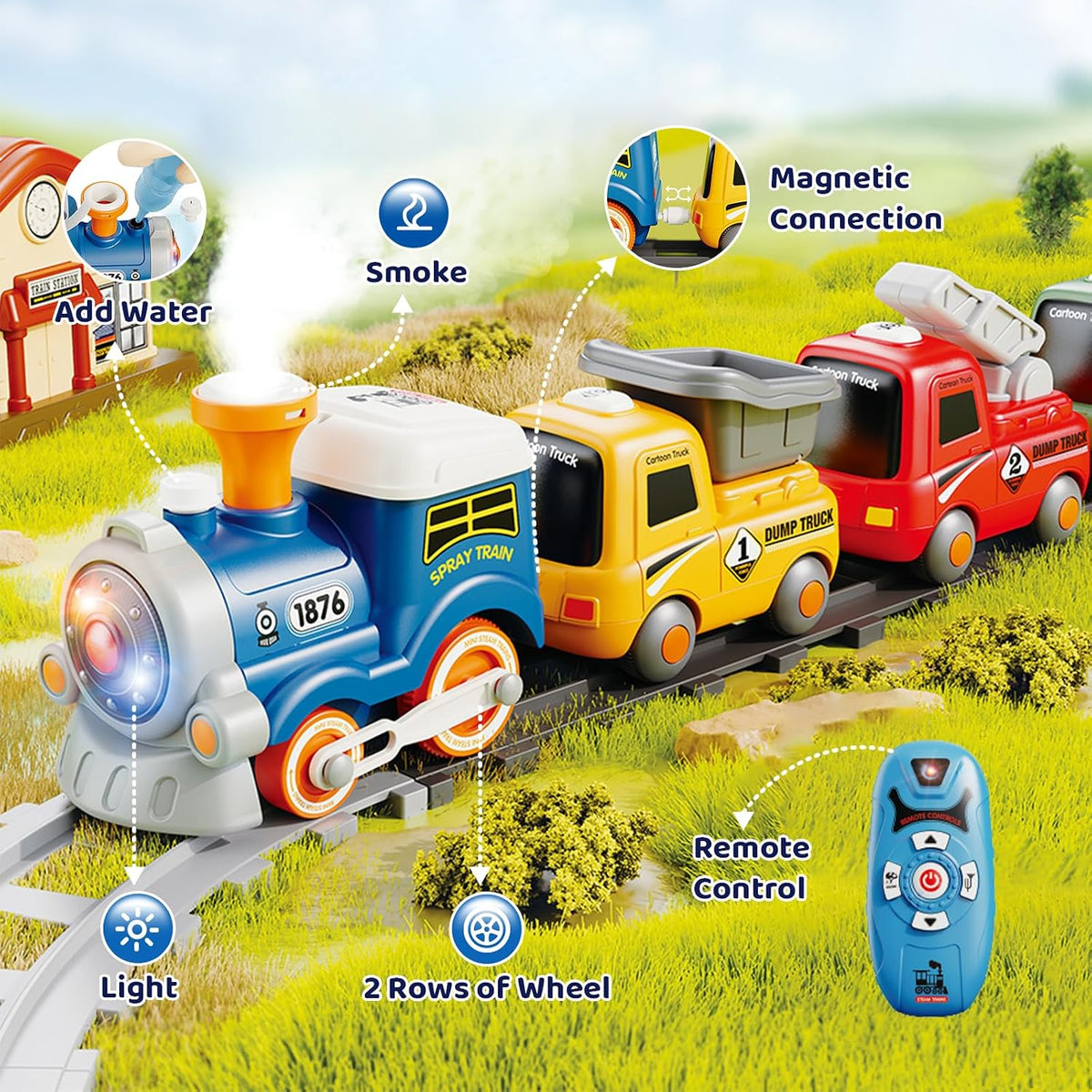 Juguete de tren de control remoto para niños, trenes de iluminación y