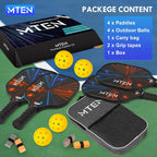 MTEN Palas de Pickleball Set de 2/4/1 Aprobadas USAPA; Raquetas de Fibra de Vidrio