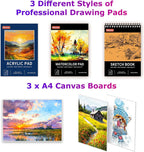 iBayam Art Supplies, paquete de 195 kits de pintura de dibujo de lujo, juego de 3 cuadernos de bocetos