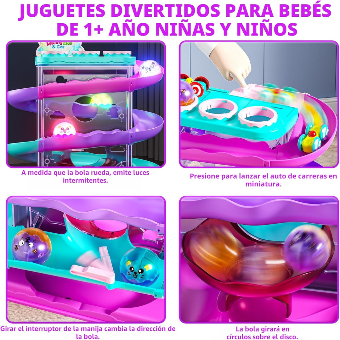 Bola rodante 2 en 1 y pista de carreras de rampa de coche para niño...