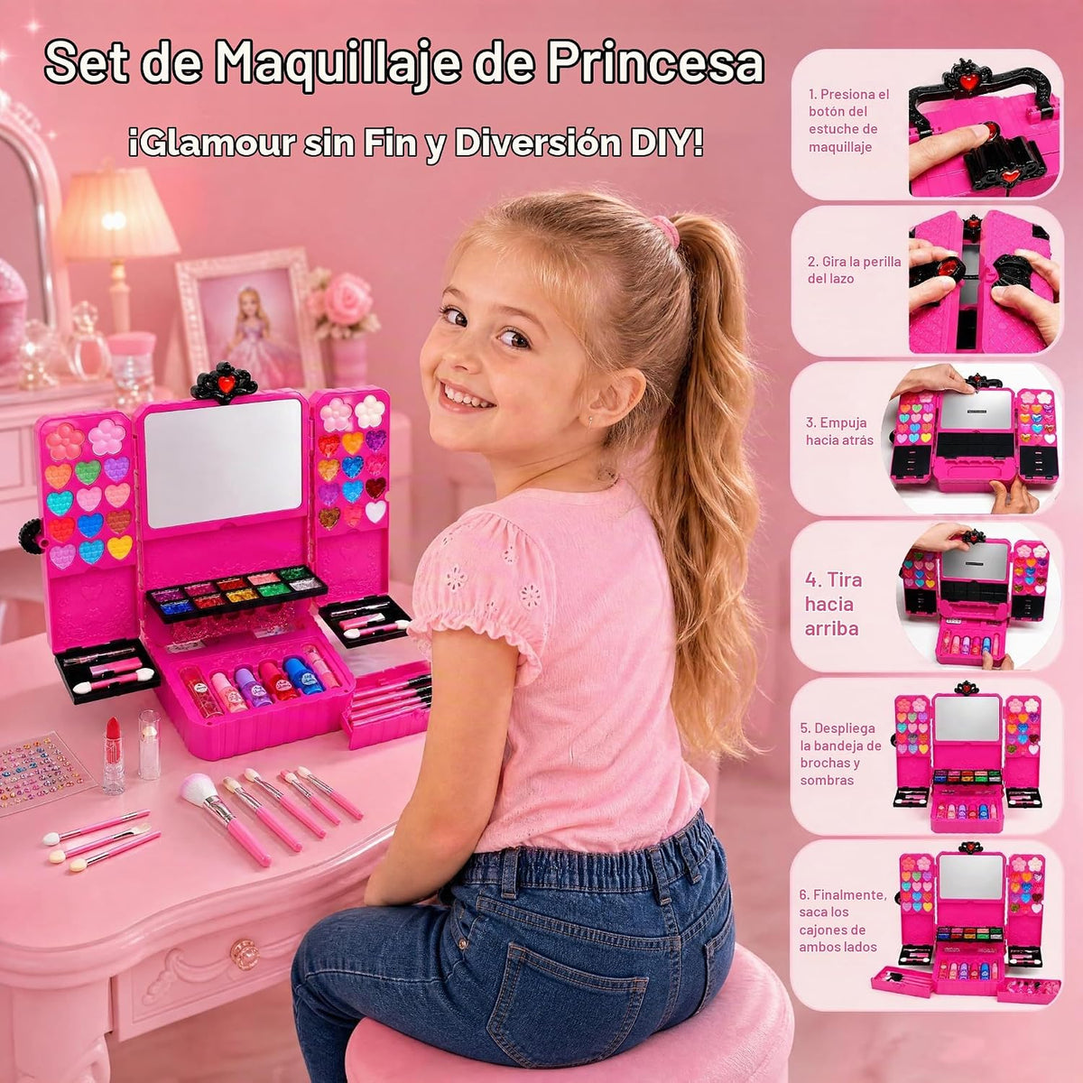 Juegos de maquillaje para niñas de 5 a 8 años, kit de maquillaje de juego para edades 3456789 10 años de edad, regalos de cumpleaños para niñas